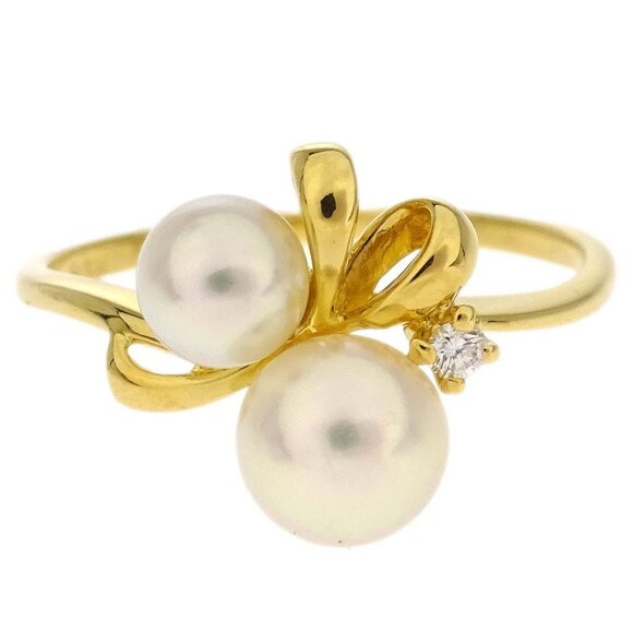 Mikimoto Ring 18K Pearl Diamond Gold #49 196369 - Picture 1 of 4